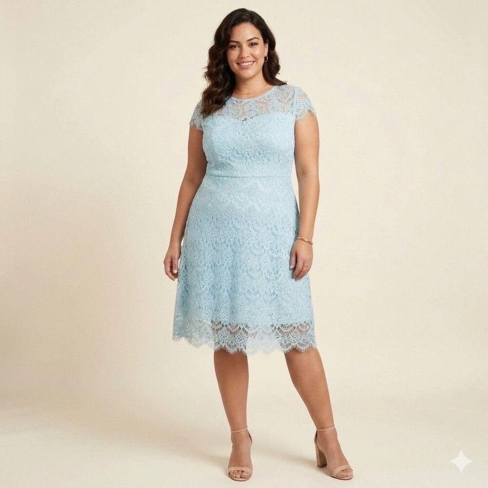 NWT Lane Bryant Blue Lace Fit Flare Formal Dress Plus Size 28 Cutout Cap Sleeve